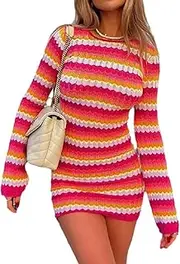 [Generic] Women Dress Sexy Bodycon Backless Stripe Long Sleeve Clubwear Night Out Mini Party Dresses
