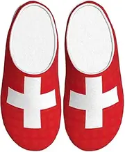 [EdWal] Swiss Flag print Winter Warm Slippers Indoor Anti-skid Plush Slippers Relaxing at Home for Women Men