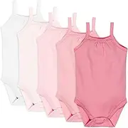 [HonestBaby] 5-Pack Cami Bodysuits Sleeveless One-Piece Easy for Infant Baby Girls 100% Organic Cotton