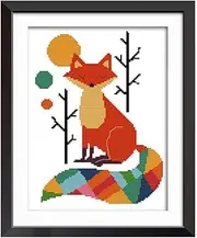 Proumhang 14CT 2 Strands Stamped Cross Stitch Lovely Animal Anime Simple Beginner Cross Stitch Embroidery Needlecraft DIY Canvas Aida Printed 22cm x 30cm:Colorful Fox