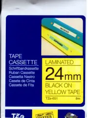 Brother P-Touch Tape Cassette Black on Yellow 24mm x 8m NEW GENUINE TZE-651