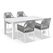 Santorini 1.8m Outdoor Rectangle Aluminium Dining Table with 6 Hugo Rope Chairs - Outdoor Aluminium Dining Settings