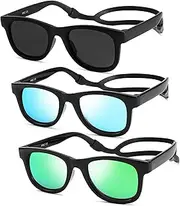 [NULOOQ] Bendable Flexible Polarized Baby Sunglasses – with Silicon Strap for Infant Newborn & Toddler Age 0-18 Months, A1* (Matte Black/Gray + Black/Blue Mirrored + Black/Green Mirrored) - 3 Pack, 112