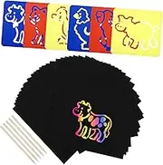 Kisangel 1 Set Scratch Paper Art Set Rainbow Scratch with Stylus Pens Templates for Creative Drawing DIY Crafts and Educational Activities