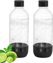[OiDiPi] Soda Maker Bottle, 1 Litre Reusable BPA Free Sparkling Water Bottles, Reusable Carbonating Bottles, Replacement Bottle for Soda Machine, 2 Pack, Black (1L) & Black (1L)
