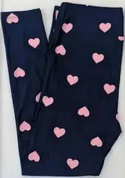 Lularoe OS Leggings Valentine Day Amore Pink Heart Navy Size 2-10 NEW 258584