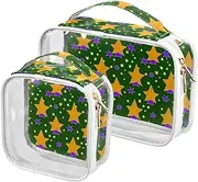 [sanluoli] 2 Pack clear Christmas Orange Star Green toiletry bag small TSA approved waterproof large cosmetic bag Airport Airline Compliant, Christmas orange star green