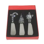 3 Christmas Cocktail Forks Spreaders Knives Stainless Set Tree Santa Candy Cane