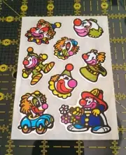 Vintage Stickers Clowns Foil Mylar Sticker Sheet KEM VTG 80s NOT PRISMATIC RARE