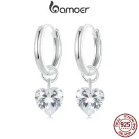 在飛比找蝦皮商城優惠-Bamoer 925 純銀圈形耳環心形設計可愛日常場合珠寶禮