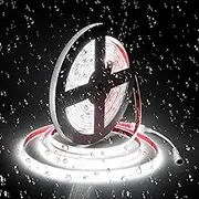 ALITOVE Outdoor LED Strip Lights Waterproof IP68 Daylight White COB LED Light Strip 6500k CRI85+ High Brightness 16.4ft LED Rope Lights DC for Eaves Garden Pool Halloween Christmas Decoration