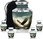 Eagle Cremation Ash Urn for Women & Men, Decorative Urns for Ashes, Keepsake Memorial Gift for Parents, Dark Blue, Combo (10 Inch & 3 Inch Mini Set of 4)