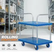 2-Deck[SWIVEL WHEELS]Rolling Utility Cart Tool Storage Shelves Trolley w/Handle