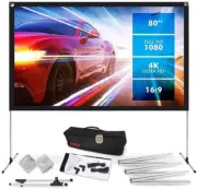 Projector Screen with Stand - 80" 16:9 HD 4K Portable Lightweight Freestanding F