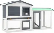 Wooden Rabbit Hutch Indoor and Outdoor, Small Animal House Bunny Cage Small Pet Animal Poultry Cage for Small to Medium Animals, Grey and White 145x45x84 cm Wood