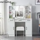 Dressing Table Makeup Vanity Set Led Mirror Stool Drawer Desk Organizer Cabinets