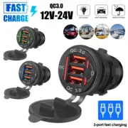 QC3.0 Quick Charger 3USB Port Socket Power Outlet LED for 12-24V Car Boat Marine