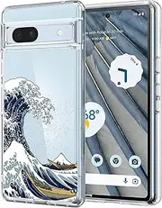 Unov Compatible with Pixel 7a Case Clear with Design Soft TPU Shock Absorption Slim Embossed Pattern Protective Back Cover for Pixel 7a 5G 6.1inch (Great Wave)