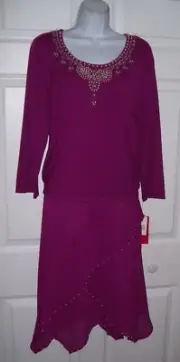 Sangria Women's Size 12 Mauve 2 Piece Top & Skirt Set Pearls Sequins New