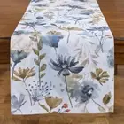 Bloomington Blue Tan Off White Floral Cotton Country Cottage Table Runner