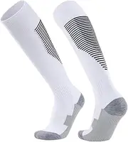 [Rstigiker] Kids Football Socks, Unisex Football Socks for Children Breathable Athletic Socks Soccer Sock Running Training Socks Knee High Sport Socks (White)
