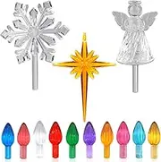 YOULIK 110Pcs in 10 Colors Ceramic Christmas Tree Replacement Bulbs - Plastic Lights Pegs, Included Angel Topper＆Snowflake Top＆Cross Stars.
