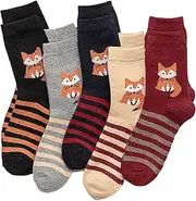 [AZIDWERYQ] 5 Pairs Thermal Socks for Women Cute Fox Pattern Thick Warm Womens Crew Socks, Breathable Winter for Winter, Outdoor Work, Travel, Camping & Ski Wear Thermal for Women
