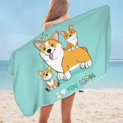 Mom and Puppies Cute Corgi Dog Family Microfiber Beach Towel