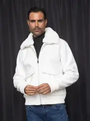 NWT SIZE XXL WHITE MENS ZIP UP COAT WITH REMOVABLE FUR FROM COLLAR ONE OF A KIND