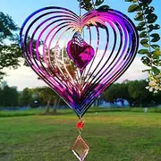 Dinoneyi Wind Spinner Outdoor Metal 3D Wind Spinner Hanging Yard Garden Decor Gifts Stainless Steel Heart Pattern Spinners with 360° Rotating Hook