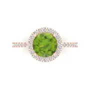 1.85 Round Cut halo Natural Peridot Promise Bridal Wedding Ring 14k Rose Gold