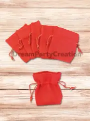 PACK OF 6 (RED) 3"X4" Drawstring Faux Burlap Gift Pouch Bags