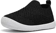 [MORENDL] Toddler Baby Walking Sock Shoes Non-Slip Breathable Boys & Girls Sneakers Infant Tennis Shoes Black 12-15Months, Black, 9 Toddler