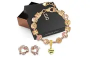Boxed Set of Pandora Inspired Bead Charm Bracelet and Exquisite SWAROVSKI Crystal Encrusted Earrings