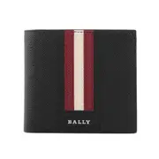 BALLY Trasai 防刮牛皮紅白條紋對開8卡短夾(黑色) 6224893