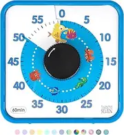 TWENTY5 SEVEN Countdown Timer 7.5 inch, 60 Minute 1 Hour Visual Timer for Classroom Teaching Tool Office Meeting, Mechanical Countdown Clock for Kids Exam Time Management Magnetic, Blue, Fish Pattern