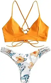 [Generic] Plus Size Swim Suits Swimsuit Pushups Bikini Cut Flower Beachwear Swimwear WWomen's Two Piece Swimwears Tankinis Set Bathing Suits for Women Retro