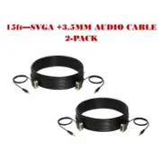 2-Pack - 15FT SVGA M/M + 3.5mm Aux Audio Cable Jack for Monitor PC Projector TV