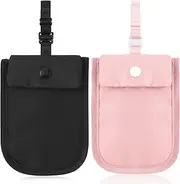 [AHQiZFX] 2 Pcs Travel Bra Wallet for Women, Hidden Undercover Travel Bra Wallet, Washable Bra Wallet, Secret Stash Pocket for Credit Cards, Money, Valuables with Adjustable Elastic Strap (Pink, Black),