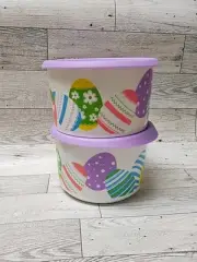 NEW Tupperware Easter Egg Design Stacking Canisters 2 Cup Set of 2 Purple Seals