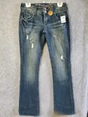 NWT Charlotte Russe Refuge Knock-Out Jeans Women Sz 8L 31X 34 Blue Bootcut NEW