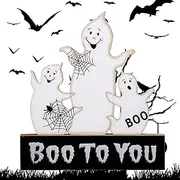 Happy Halloween Tiered Tray Decorations,Trick-or-Treat Ghosts Black Cats Wooden Signs Decor | Ghost Cat Crafts Decor for Shelves, Table, Mantle, Dining Table Borato