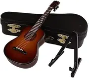 E-Wooden Miniature Guitar with Stand and Case Mini Musical Instrument Miniature Doll House Model Home Decoration