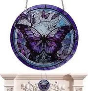 Stained Glass Window Panel | Acrylic Life Tree/Dragonfly/Butterfly Colorful - Decorative Garden Stained Glass Sun Catchers for Outdoor Indoor Home Garden Wall Window Decor