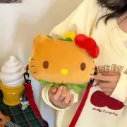 Kawaii Sanrio Hello Kitty Hamburger Funny Plush Shoulder Bags Cute Cartoon