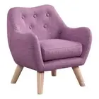 Fenix 19.5"W Pink Linen Fabric Kids Chair w Button Tufted Back and Wooden Legs