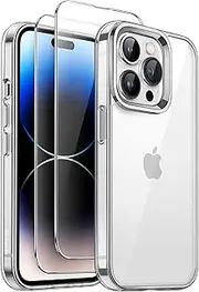 JETech 3 in 1 Case for iPhone 14 Pro Max 6.7-Inch with 2 Pack Tempered Glass Screen Protectors, Non-Yellowing Shockproof Bumper Phone Cover (Clear)