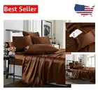 Brown Satin Sheet Set for King Bed - 6 Pieces, Deep Pocket, Machine Washable