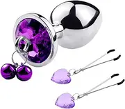 Sex Toys Metal Butt Plug Trainer Jewelry Base Bell Butt Plug with Nipple Ring Non Piercing Adjustable Nipple Clamp