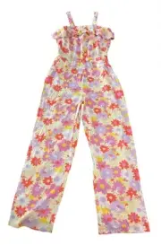 NWT Lands’ End Big Girl Floral Flower Retro Jumpsuit Long Pants Ruffle SZ Large
